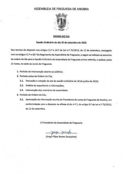 Assembleia Ordin&aacute;ria de 25 de setembro de 2026