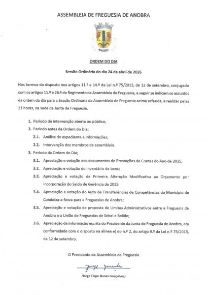 Assembleia Ordin&aacute;ria de 24 de abril de 2026