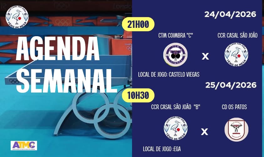 Agenda Semanal - CCR Casal S&atilde;o Jo&atilde;o - T&eacute;nis de Mesa 20260424