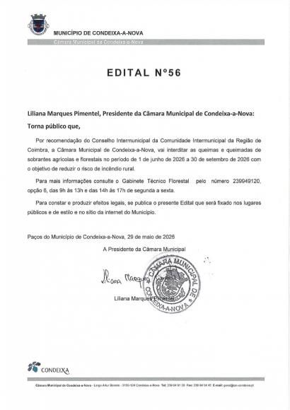 Edital 56 - Interdi&ccedil;&atilde;o da realiza&ccedil;&atilde;o de Queimas e Queimadas de 1 de junho a 30 de setembro de 2026