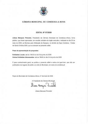 Edital n&ordm; 57 - EXPO CONDEIXA - FESTAS DE SANTA CRISTINA 2026  NORMAS PARA ATRIBUI&Ccedil;&Atilde;O DE ESPA&Ccedil;OS.