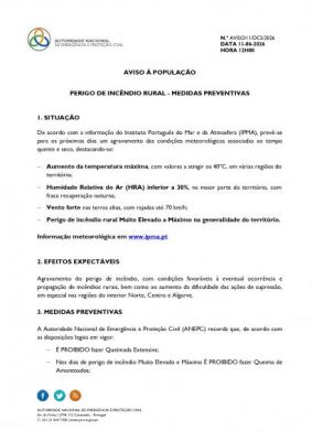 AVISO &Agrave; POPULA&Ccedil;&Atilde;O  PERIGO DE INC&Ecirc;NDIO RURAL - MEDIDAS PREVENTIVAS