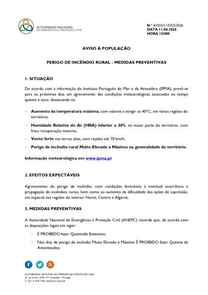 AVISO &Agrave; POPULA&Ccedil;&Atilde;O  PERIGO DE INC&Ecirc;NDIO RURAL - MEDIDAS PREVENTIVAS