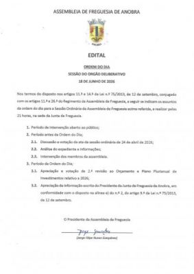 Assembleia Ordin&aacute;ria de 18 de junho de 2026