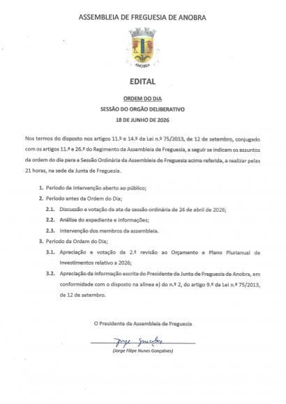 Assembleia Ordin&aacute;ria de 18 de junho de 2026