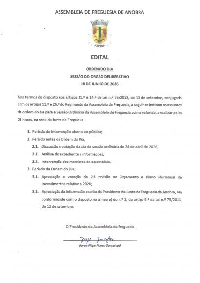Assembleia Ordin&aacute;ria de 18 de junho de 2026