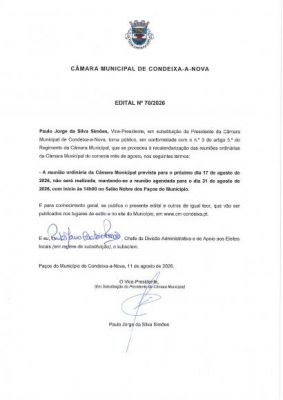 Edital 70-2026 - Altera&ccedil;&atilde;o das Reuni&otilde;es de Agosto-2026