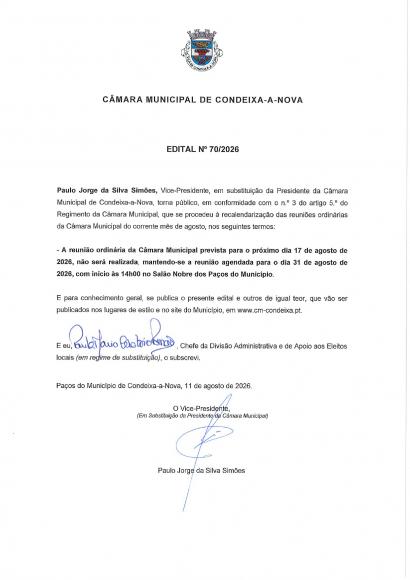Edital 70-2026 - Altera&ccedil;&atilde;o das Reuni&otilde;es de Agosto-2026