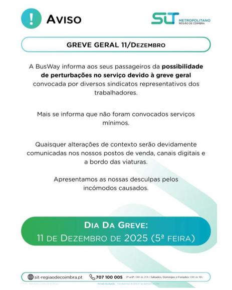 Aviso de greve empresa transporte Busway