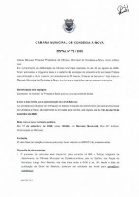 C&Acirc;MARA MUNICIPAL DE CONDEIXA-A-NOVA - EDITAL N&ordm; 72 / 2026 