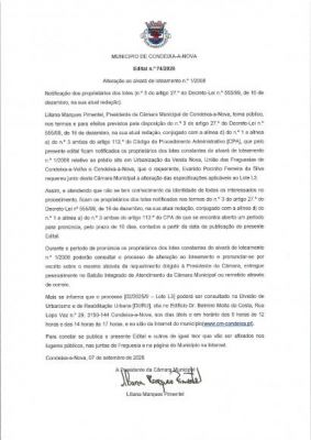 Edital n.0 7412026  -  Altera&ccedil;&atilde;o ao alvar&aacute; de loteamento n.0 1/2008