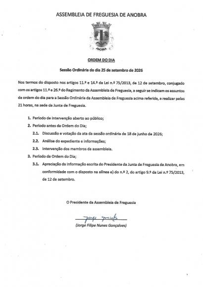 Assembleia Ordin&aacute;ria de 25 de setembro de 2026