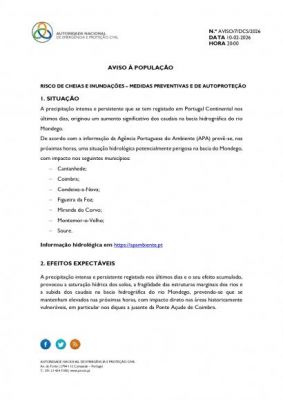 RISCO DE CHEIAS E INUNDA&Ccedil;&Otilde;ES &ndash; MEDIDAS PREVENTIVAS E DE AUTOPROTE&Ccedil;&Atilde;O 10-02-2026